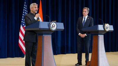US Secretary of State Antony Blinken and external affairs minister S Jaishankar at a joint press conference. (REUTERS) US Secretary of State Antony Blinken and external affairs minister S Jaishankar at a joint press conference. (REUTERS)