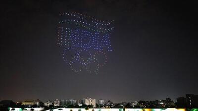 Ahmedabad: Drone show on the eve of the opening ceremony of the 36th National Games, in Ahmedabad, Wednesday, Sept. 28, 2022. (PTI) Ahmedabad: Drone show on the eve of the opening ceremony of the 36th National Games, in Ahmedabad, Wednesday, Sept. 28, 2022. (PTI)