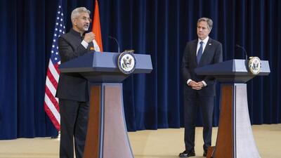 In response to a question on India’s role in Ukraine, Blinken said, “I really want to emphasise what PM Modi said because I think he captured as well as anyone I have heard fundamentally what this moment is about. He said this is not an era, this is not a time for war. We could not agree more.” (AP) In response to a question on India’s role in Ukraine, Blinken said, “I really want to emphasise what PM Modi said because I think he captured as well as anyone I have heard fundamentally what this moment is about. He said this is not an era, this is not a time for war. We could not agree more.” (AP)