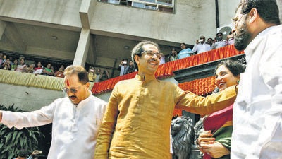 Thane, India - March 6, 2017: Sena Chief Udhhav with wife Rashmi Thackeray visit at TMC Headquarter for Mayor election in Thane, India on Monday March, 06, 2017.(Freelance Photo by Praful Gangurde/Hindustan Times) (Praful Gangurde) Thane, India - March 6, 2017: Sena Chief Udhhav with wife Rashmi Thackeray visit at TMC Headquarter for Mayor election in Thane, India on Monday March, 06, 2017.(Freelance Photo by Praful Gangurde/Hindustan Times) (Praful Gangurde)