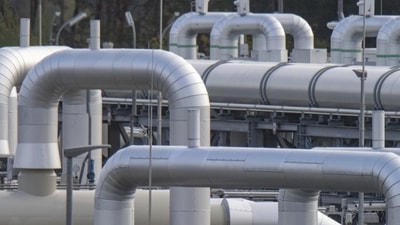 Nord Stream Gas Pipeline Leaks: Pipe systems and shut-off devices at the gas receiving station of the Nord Stream 2. (AP)