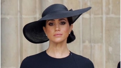 Prince Harry-Meghan Markle: Meghan Markle at the funeral of Queen Elizabeth II.