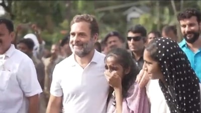 Screengrab of the video during Bharat Jodo Yatra in Kerala. (Twitter ) Screengrab of the video during Bharat Jodo Yatra in Kerala. (Twitter )