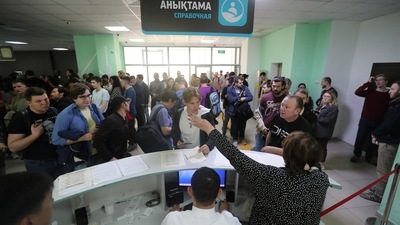 Russia-Ukraine War: Russian citizens visit a public service centre to receive an individual identification number for foreigners in Kazakhstan. (Reuters)