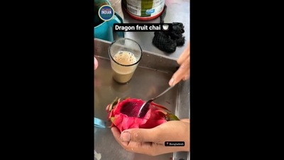 The image, taken from the video, shows the man preparing 'dragon fruit chai'. (Instagram/@thegreatindianfoodie) The image, taken from the video, shows the man preparing 'dragon fruit chai'. (Instagram/@thegreatindianfoodie)