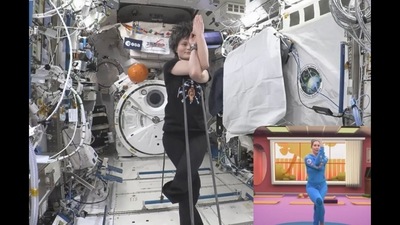 The image, taken from the video shared on Twitter, shows an ESA astronaut Samantha Cristoforetti doing some yoga asanas aboard International Space Station (ISS). (Twitter/@CosmicKidsYoga) The image, taken from the video shared on Twitter, shows an ESA astronaut Samantha Cristoforetti doing some yoga asanas aboard International Space Station (ISS). (Twitter/@CosmicKidsYoga)