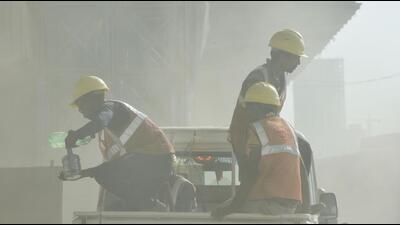 The corporation formed teams to monitor construction sites and ensure that open waste, coal, and wood are not burnt. Routes for mechanised sweeping and water sprinkling were also finalised. (Vipin Kumar/HT Photo) The corporation formed teams to monitor construction sites and ensure that open waste, coal, and wood are not burnt. Routes for mechanised sweeping and water sprinkling were also finalised. (Vipin Kumar/HT Photo)