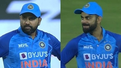 Rohit didn't look too happy after the third umpire announced his decision. (Hotstar screenshot) Rohit didn't look too happy after the third umpire announced his decision. (Hotstar screenshot)
