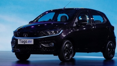 Tata Tiago EV electric hatchback was unveiled during a global launch event in Mumbai. (Reuters)