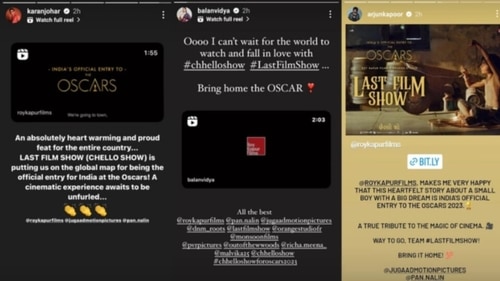 Karan Johar, Vidya Balan and Arjun Kapoor took to Instagram Stories to share their reactions to Chhello Show. Karan Johar, Vidya Balan and Arjun Kapoor took to Instagram Stories to share their reactions to Chhello Show.