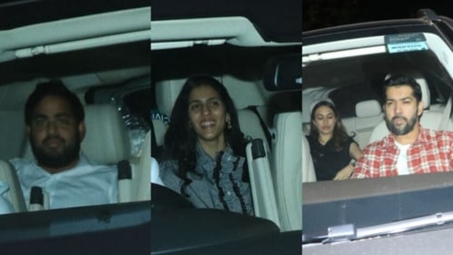 Akash Ambani, his wife Shloka Mehta and Rohit Dhawan with his wife Jaanvi Desai Dhawan at Ranbir's party. Akash Ambani, his wife Shloka Mehta and Rohit Dhawan with his wife Jaanvi Desai Dhawan at Ranbir's party.