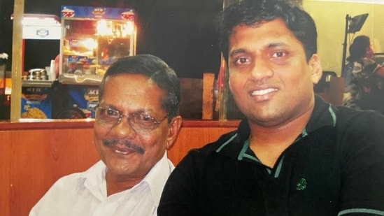 Byju Raveendran with his father.&nbsp;(Linkedin/Divya Gokulnath)