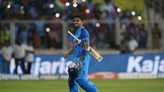 Suryakumar ended up unbeaten on 50 off 33 balls, thus reaching a second consecutive T20I half century. (AP)