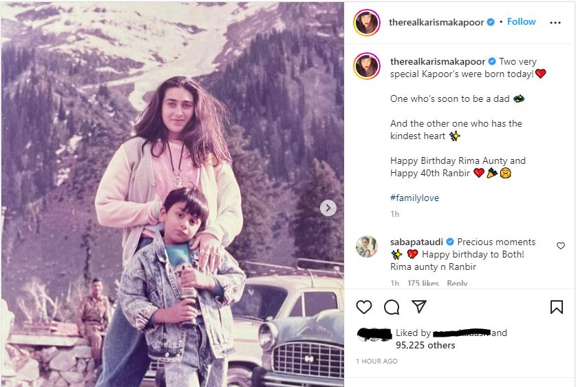 Taking to her Instagram account, Karisma shared a throwback picture featuring herself and Ranbir.