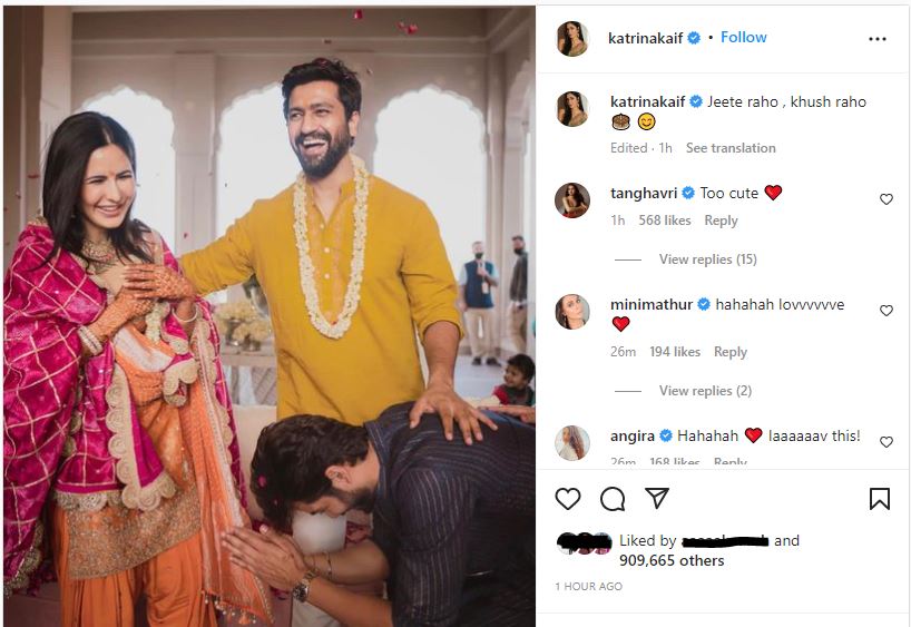 Taking to Instagram, Katrina posted a photo in which Sunny joked and took her blessings.