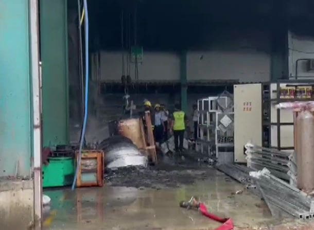 As many as 50 employees were working at the factory when the boiler exploded. Fire personnel arrived at the spot to douse the flames. (ANI Photo)