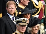 Prince Harry: Britain's Meghan, Prince Harry, Queen Camilla and King Charles attend the state funeral and burial of Britain's Queen Elizabeth.