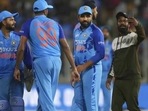 Fan breaches security to meet Rohit Sharma Fan breaches security to meet Rohit Sharma