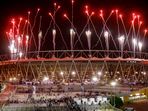 Fireworks over the Narendra Modi Stadium during the inauguration of 36th National Games