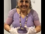 The dadi wears a lovely gown on her birthday. The dadi wears a lovely gown on her birthday.