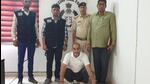 Joginder Khatana in police custody. (HT Photo) Joginder Khatana in police custody. (HT Photo)