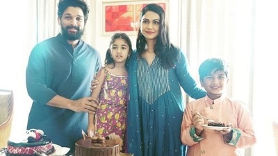 Allu Arjun with wife Sneha Reddy and children Ayaan and Arha.