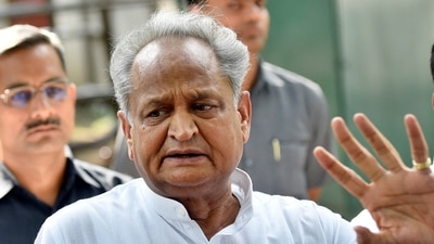 Chief Minister of Rajasthan Ashok Gehlot interacts with the press after meeting with Sonia Gandhi at her residence, in New Delhi, India, on Thursday, September 29, 2022. (Photo by Sanjeev Verma/ Hindustan Times) Chief Minister of Rajasthan Ashok Gehlot interacts with the press after meeting with Sonia Gandhi at her residence, in New Delhi, India, on Thursday, September 29, 2022. (Photo by Sanjeev Verma/ Hindustan Times)
