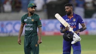 India's Hardik Pandya, right, interacts with Pakistan's Haris Rauf (AP) India's Hardik Pandya, right, interacts with Pakistan's Haris Rauf (AP)
