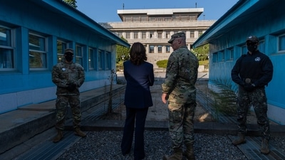 Kamala Harris: US Vice President Kamala Harris near the North Korean border at the truce village of Panmunjom in the Demilitarized Zone. (Bloomberg) Kamala Harris: US Vice President Kamala Harris near the North Korean border at the truce village of Panmunjom in the Demilitarized Zone. (Bloomberg)