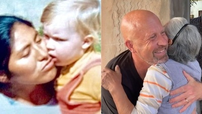 The image shows the man and his nanny as a kid and after they reunited. (Instagram/@juanitojonsso)