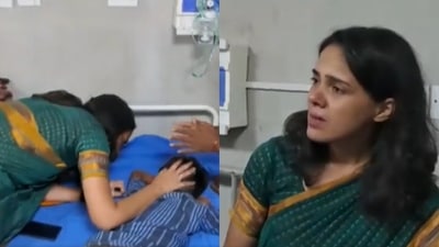 Screengrab of video of an IAS officer inspecting a hospital where injured were receiving treatment following the accident in Lakhimpur Kheri. (ANI) Screengrab of video of an IAS officer inspecting a hospital where injured were receiving treatment following the accident in Lakhimpur Kheri. (ANI)