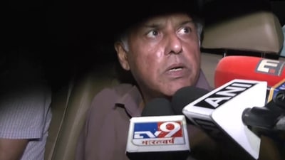 Congress MP Manish Tewari speaking to reporters while leaving from Anand Sharma's residence in New Delhi. (ANI)