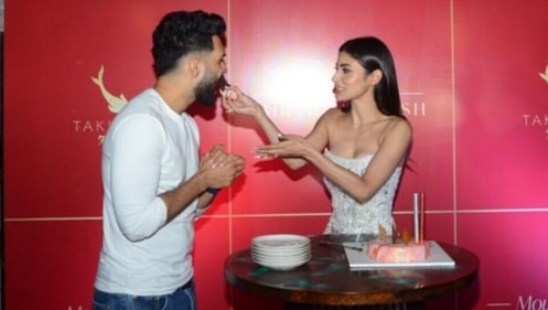 Mouni Roy and Suraj Nambiar celebrate her birthday.&nbsp; (HT Photo/Varinder Chawla)