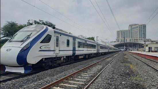 The new Vande Bharat Express, which offers an aircraft-like travelling experience and advanced state-of-the-art safety features such as Train Collision Avoidance System.
