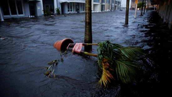 Hurricane Ian In Florida: A flooded street is seen in downtown as Hurricane Ian makes landfall in southwestern Florida.(Reuters)