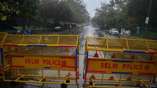 A Delhi police barrier.(File image)