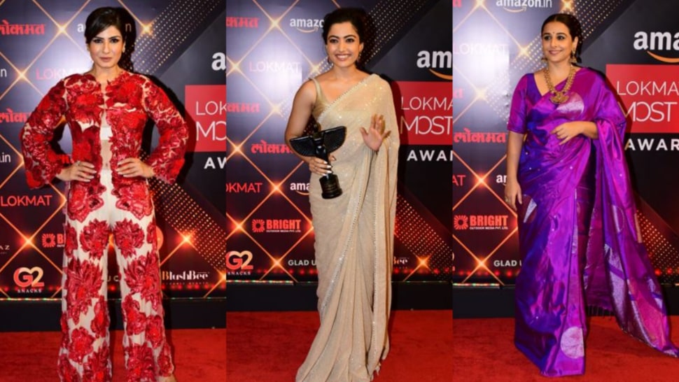 Raveena Tandon, Rashmika Mandanna and Vidya Balan at the Lokmat Most Stylish Awards 2022.
