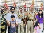 Allu Arjun with Sneha Reddy, children Ayaan and Arha at Golden temple and Wagah border with jawans. Allu Arjun with Sneha Reddy, children Ayaan and Arha at Golden temple and Wagah border with jawans.