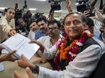Senior Congress leader Shashi Tharoor files his nomination papers for the post of party President, at AICC headquarters in New Delhi.