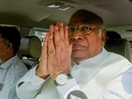 Senior Congress leader Mallikarjun Kharge leaves from his residence to file his nomination papers for the post of party president, in New Delhi, Friday,&nbsp;