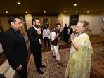 Ajay Devgn and Asha Parekh greet each other at the ceremony. Ajay Devgn and Asha Parekh greet each other at the ceremony.