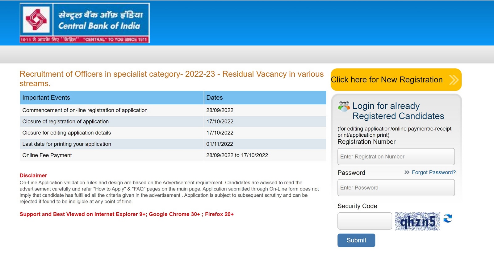 Central Bank of India recruitment 2022: Apply for 110 vacancies ...