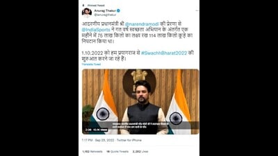 The tweet of Union minister Anurag Thakur. (Sourced) The tweet of Union minister Anurag Thakur. (Sourced)