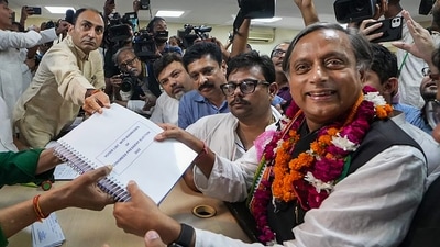 Senior Congress leader Shashi Tharoor files his nomination papers for the post of party President, at AICC headquarters in New Delhi. (PTI) Senior Congress leader Shashi Tharoor files his nomination papers for the post of party President, at AICC headquarters in New Delhi. (PTI)