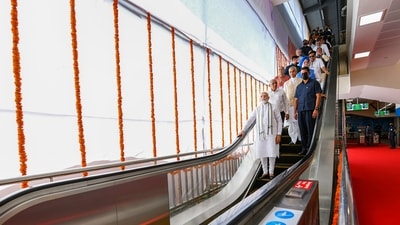 Prime Minister Narendra Modi during the inauguration of the phase-1 of Ahmedabad Metro rail project between Thaltej and Vastral, in Ahmedabad. (PTI) Prime Minister Narendra Modi during the inauguration of the phase-1 of Ahmedabad Metro rail project between Thaltej and Vastral, in Ahmedabad. (PTI)