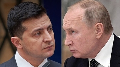 Ukraine's President Volodymyr Zelensky and Russian President Vladimir Putin.
