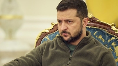 Ukrainian President Volodymyr Zelensky leads a meeting of the National Security and Defense Council in Kyiv. (AP) Ukrainian President Volodymyr Zelensky leads a meeting of the National Security and Defense Council in Kyiv. (AP)