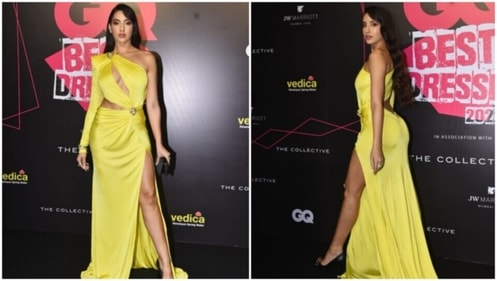 Nora Fatehi clicked by the paparazzi on the red carpet. (HT Photo/Varinder Chawla) Nora Fatehi clicked by the paparazzi on the red carpet. (HT Photo/Varinder Chawla)