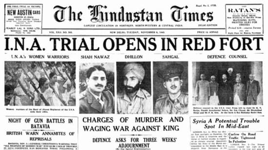 The INA trials were front page news and sparked a series of “strikes” within units of the Indian Armed Forces including the Royal Indian Navy. (HT Archive)