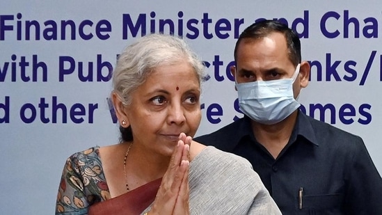 Union finance minister Nirmala Sitharaman during a review meeting with public sector banks/financial institutions. (Agencies)